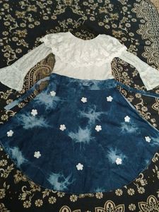 Girls' Denim & Lace Flower Dress