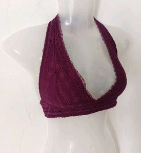 Burgundy Lace Halter Bralette