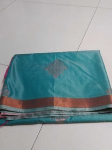 Sea green soft silk saree