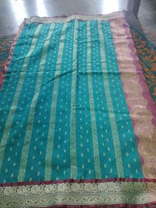 Teal &amp; Pink Sari with Gold Accents
