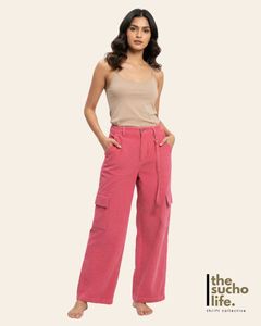 Pink Corduroy Wide Leg Pants | Free Delivery