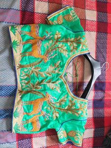 Embroidered Green Saree Blouse