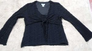 Black Textured Long Sleeve Top