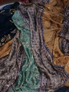 Royal Blue Silk & Net Saree,Gold Pattern &Sequnce