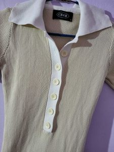Cream Knit Polo Dress