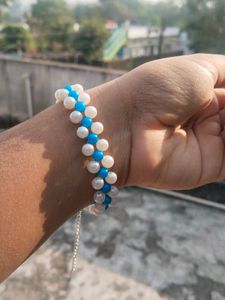 Pearl &amp; Blue Bead Bracelet