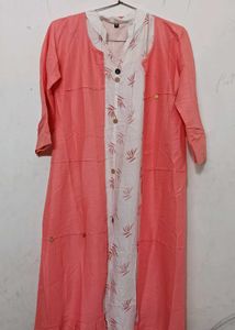 Peach Coat & White Kurti