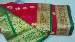 Red & Green Silk Blend Saree