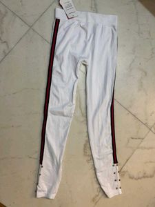 White Leggings with Stripe Detail