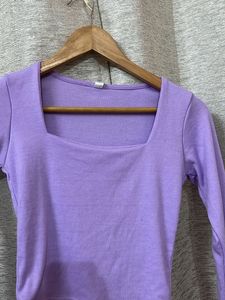 Square Neck Lavender Ribbed Top