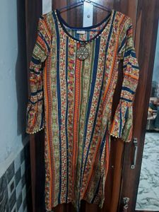 Indian Print Top &amp; Blue Skirt Set