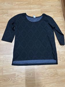 Women Top - Black With Self Design