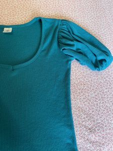 Women Turquoise Top With Puffed Sleeves