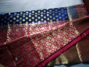 Blue &amp; Pink Pure Katan Benarasi Saree