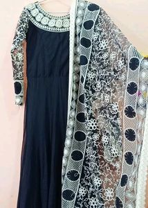 Black Net Embroidery Anarkali And Heavy Dupatta