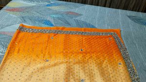 beautiful multicolour mirror work sari with blouse