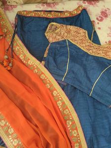 Elegant Blue &amp; Orange Lehenga