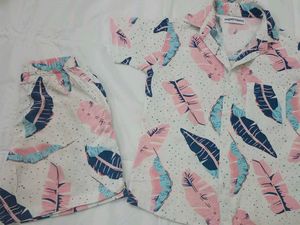 Tropical Leaf Print Co-ord Set - Shirt &amp; Shorts