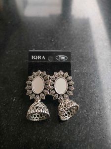 Women Silver Mirror Jhumka