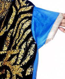 Elegant Blue Gown &amp; Gold Embellished Dress
