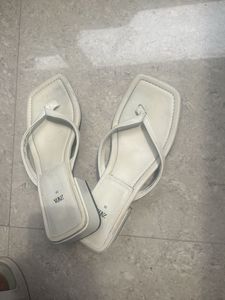 Zara White Thong Heel Sandals