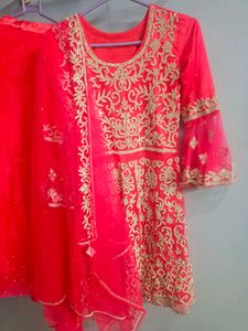 Pink Red Embroidered Anarkali Suit