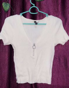 White V-Neck Top