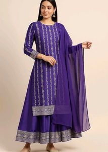Banarasi Embroidered Kurta Lehnga Dupatta Set