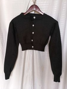 Black Cropped Button-Up Cardigan