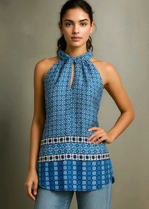 Blue Geometric Halter Top💠