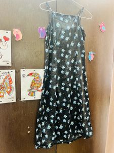 Black Floral Crepe Dress