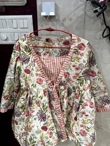 printed peplum top in cotton