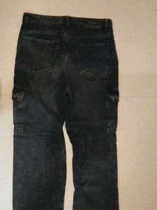 Black Denim Cargo Pants