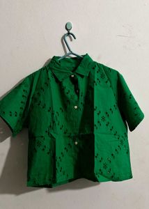 Green Casual  Funky Embroidered Top