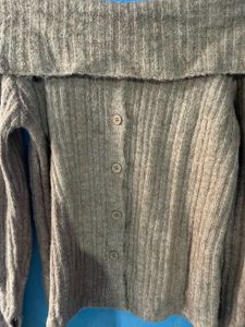 Beige Ribbed Knit Off shoulder