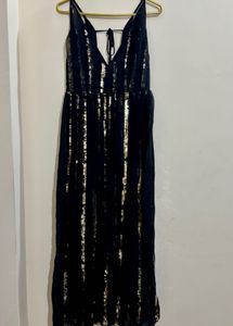 Black Sparkling Sequin Both Side Slit Maxi Dress