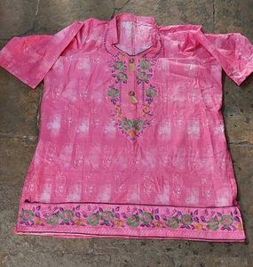 Pink Embroidered Short Kurta
