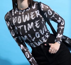 Printed Mesh Long Sleeve Top