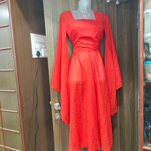 Red Sheer Dress with Corset Back