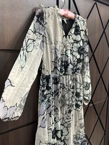 Grey Floral Flared Dress