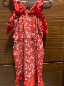 Orange Cold Shoulder Embroidered Dress