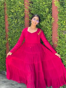 Pink Tiered Anarkali With Plazzo