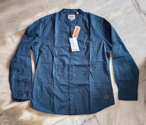 Mandarine Collar Blue Shirt