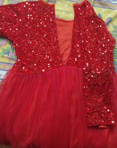 Red Velvet Top Partywear Netted Dress