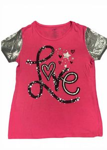 Pink 'Love' Sequin Sleeve Top