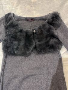 Gray Dress with Fur Detail
