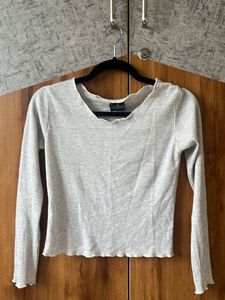 Grey Ribbed Long Sleeve Top