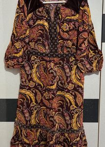 Pure Viscose Floral Print Notch Neck Dress