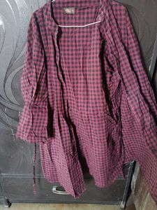 Red &amp; Black Checkered Oversized Top
