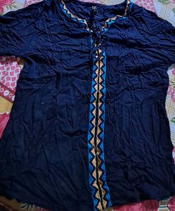 Embroidered Navy Tunic Top